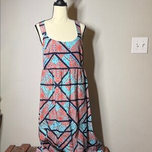 love, Fire Geometric Maxi Dress - Red and Blue